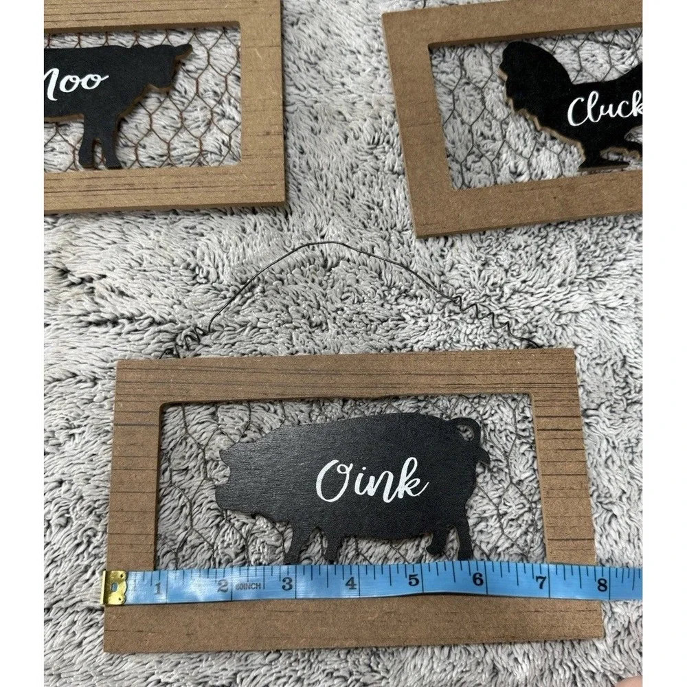 Farmhouse Hanging Wood Signs Chicken Pig Cow Rooster Rustic Decor